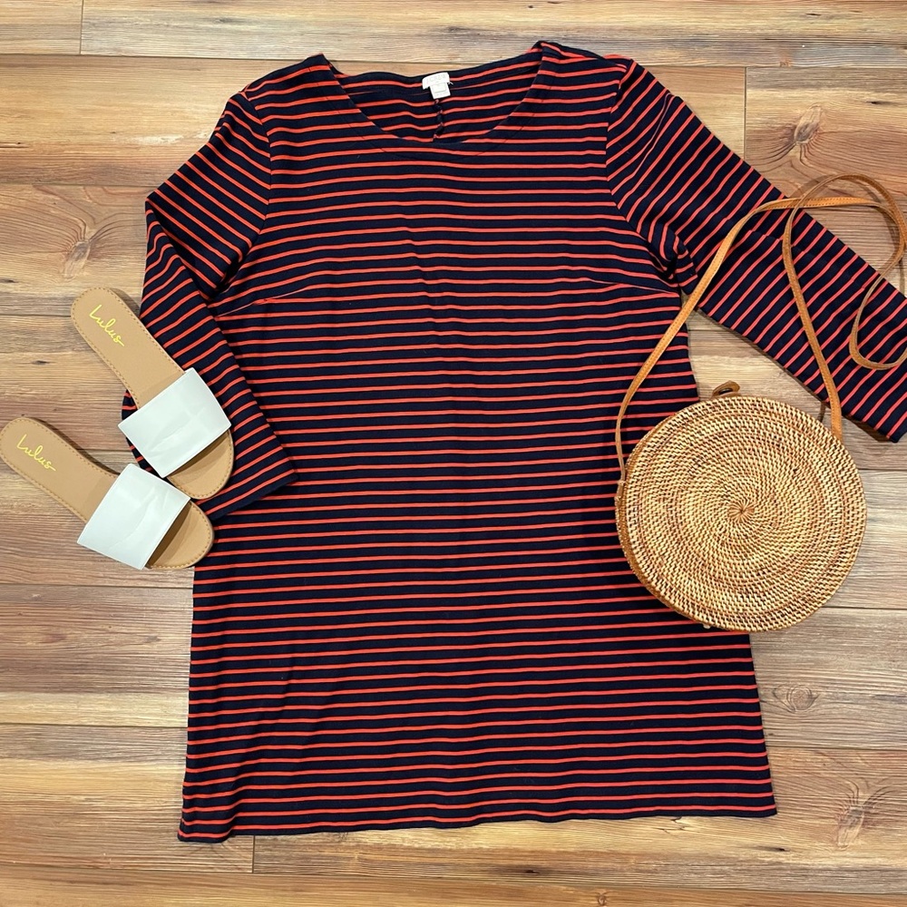 J Crew Orange & Navy Striped Dress MIDI XL